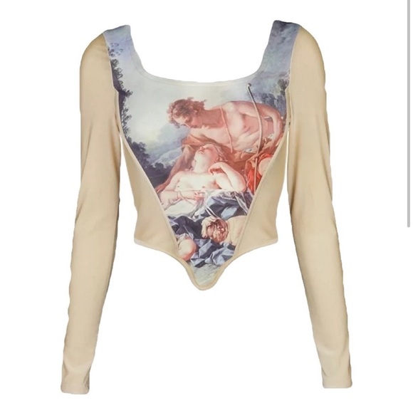 Long sleeve Renaissance art boned corset top - Picture 8 of 10